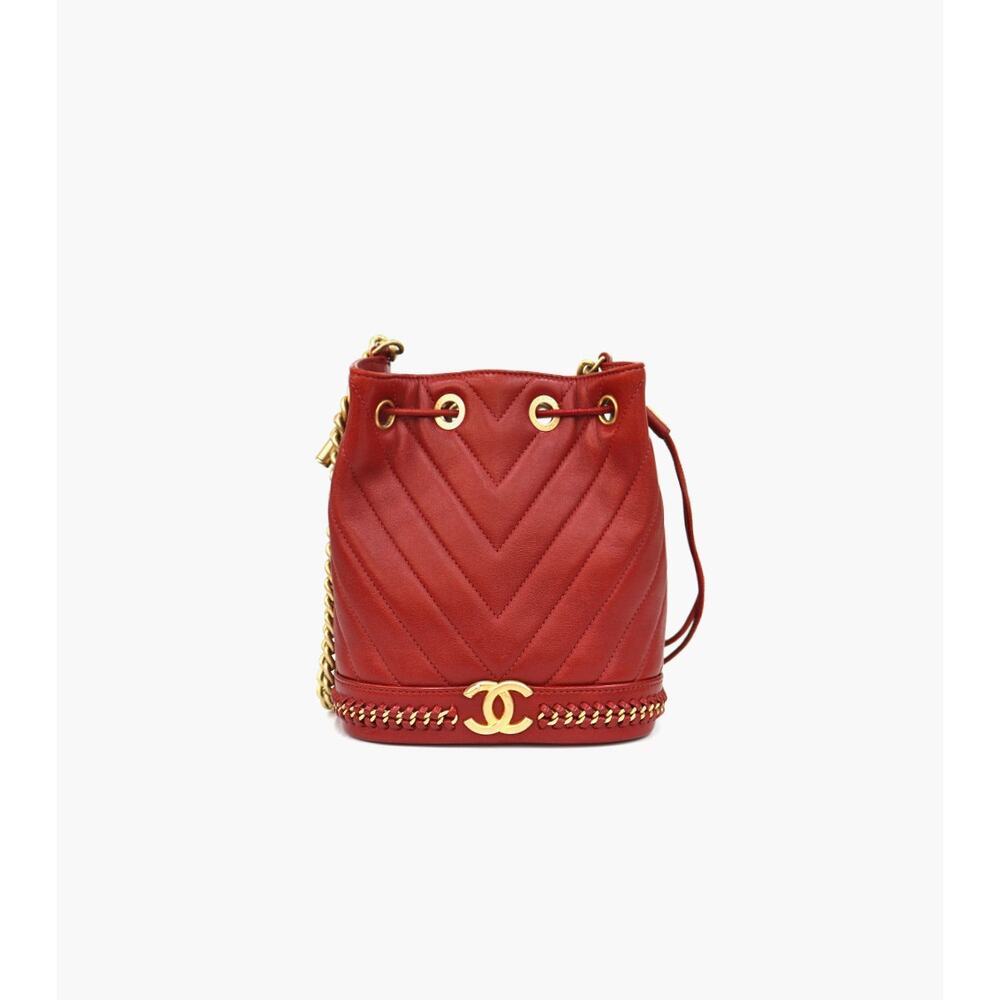 CHANEL Burgundy Chevron Bucket Shoulder Bag A-A24510